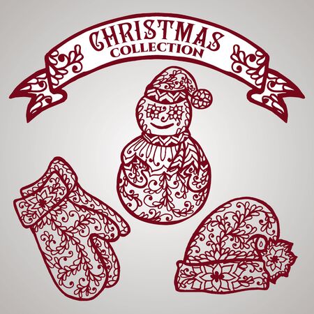 Christmas collection. Icons with mandala ornament. Vector illustrationのイラスト素材