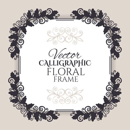 Calligraphic vintage frame with flowers. Vector illustrationのイラスト素材