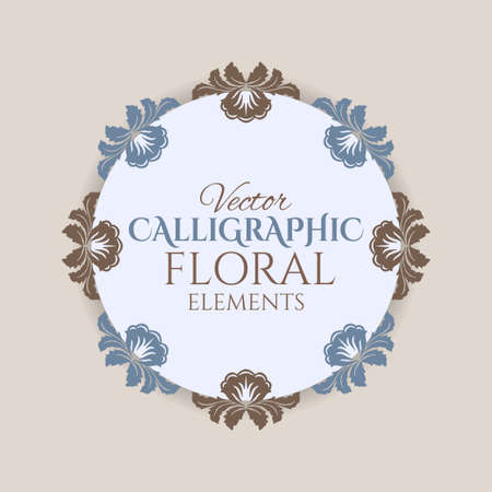 Calligraphic vintage frame with flowers. Vector illustrationのイラスト素材