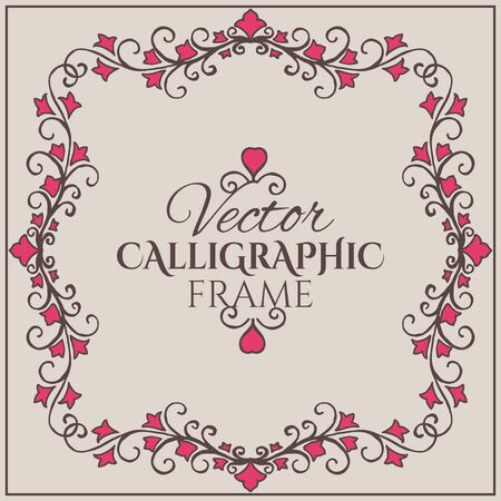 Calligraphic vintage frame with flowers. Vector illustrationのイラスト素材