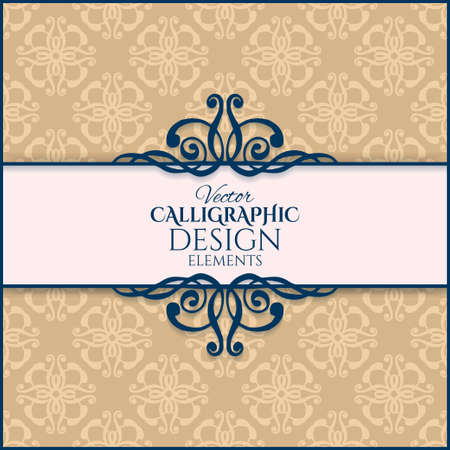 Vintage calligraphic frame on ornament background. Vector illustrationのイラスト素材