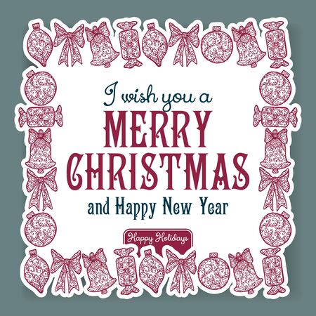 Merry Christmas lettering. Congratulations card. Vector illustrationのイラスト素材