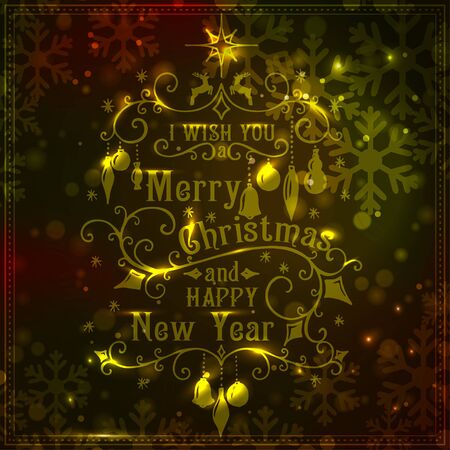 I wish you a Merry Christmas lettering. Gold Congratulations card. Vector illustrationのイラスト素材