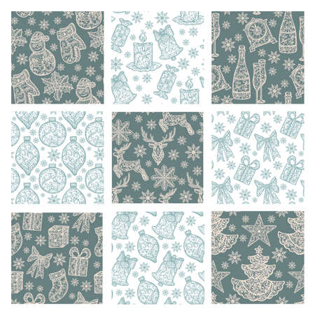 Christmas collection. Set of seamless with icons of mandala ornament. Vector illustrationのイラスト素材