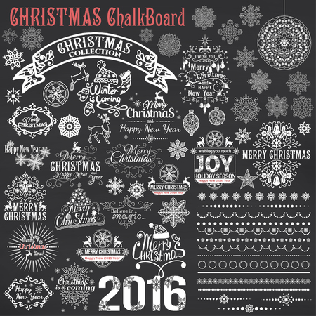 Set of Christmas calligraphic design elements. Vector illustrationのイラスト素材