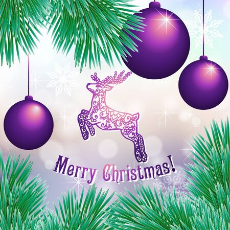 Holiday card with balls and Christmas tree.のイラスト素材