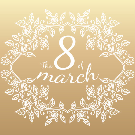 The 8 of march in floral frame. Vector illustrationのイラスト素材