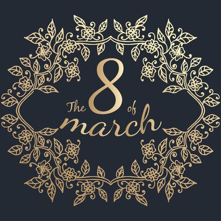 The 8 of march in floral frame. Vector illustrationのイラスト素材