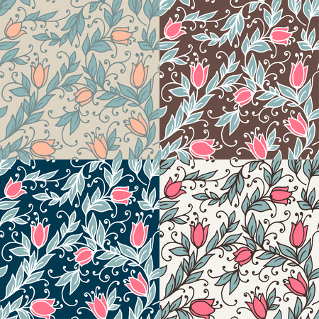 Vintage floral seamless with tulips. Vector illustrationのイラスト素材
