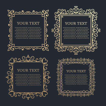 Set of Vintage calligraphic floral golden frames. Vector illustration.のイラスト素材
