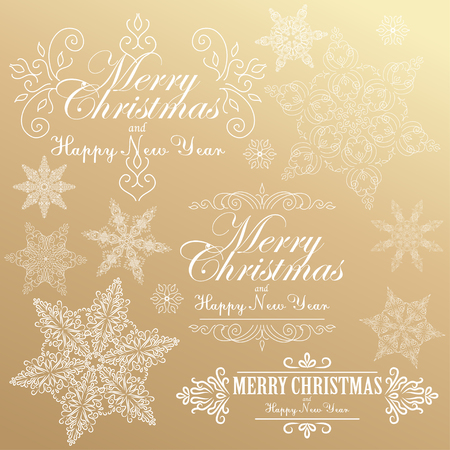 Merry Christmas and Happy New Year. Golden Congratulations card. Vector illustrationのイラスト素材