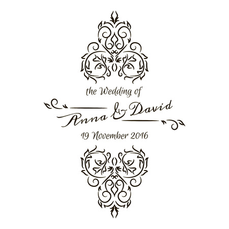 Floral calligraphic wadding badge frame. Vector illustrationのイラスト素材