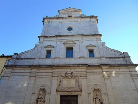 Lucca, Tuscany, Italy, January 12, 2020. Santi Paolino e Donato church (italian-Chiesa dei Santi Paolino e Donato), facade of the building, view in the evening.のeditorial素材