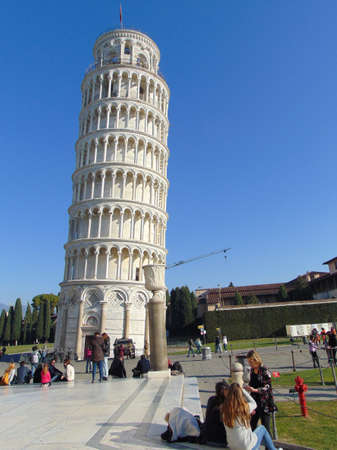 Pisa Tuscany Italy. January 7th, 2019. Leaning Tower of Pisa and a lot of tourists.のeditorial素材