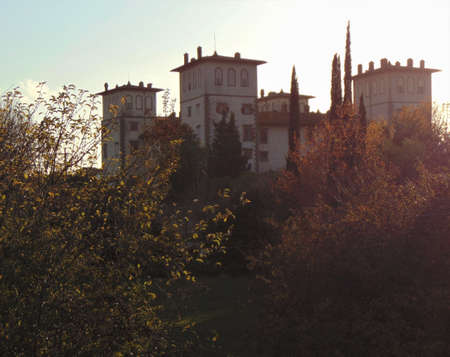 Castle at dusk. Montelupo Fiorentino, Tuscany, Italy. Villa L'Ambrogiana-Villa Medicea dell'Ambrogiana.のeditorial素材