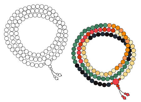 Handmade jewelry: rosary made of colored beads. Vector illustration isolated on a white background.のイラスト素材