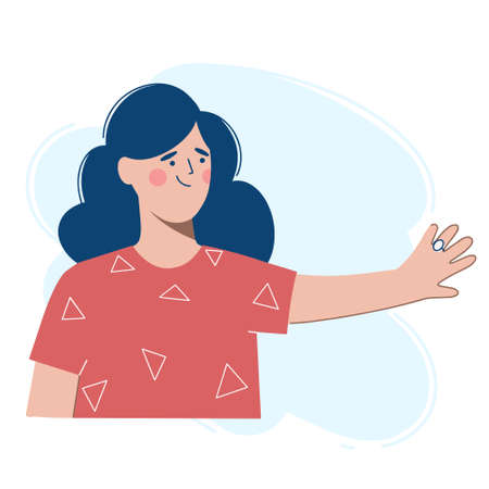 The woman looks at the ring on her hand. Vector illustration in the flat design style.のイラスト素材