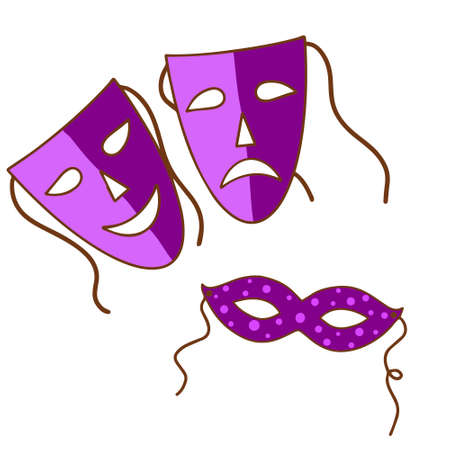 Set of theatrical masks of comedy and tragedy. Vector.のイラスト素材