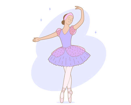 Classic ballet. Cute ballerina in purple dress. vector illustrationのイラスト素材