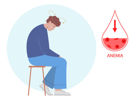 Person suffers from anemia and dizziness. Low hemoglobin. Concept of health protection. Isolated vector illustration. vectorのイラスト素材