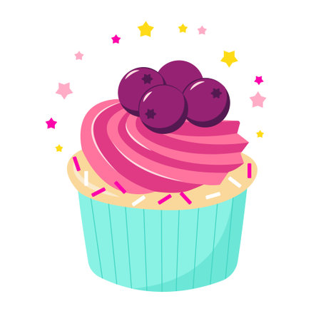 Sweet yummy cupcake which blueberries and buttercream. vector illustrationのイラスト素材