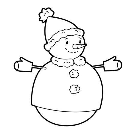 Cute snowman. Black white outline illustration. Suitable for anti-stress and childrens coloring booksのイラスト素材