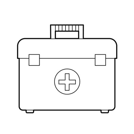 Doctor's First Aid Case. Black-and-White outline Illustration on white background. Vectorのイラスト素材