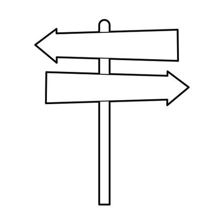 Road direction sign. Direction sign line vector sign, symbol. Isolated outline Illustration on white backgroundのイラスト素材