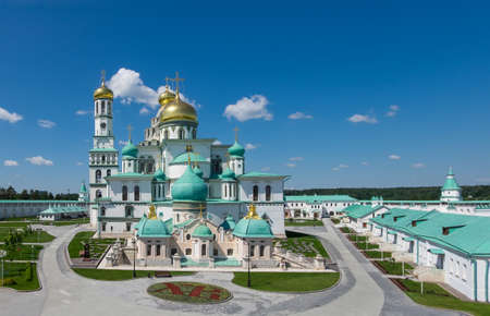 Istra, Moscow Region - June 24, 2020. View of the buildings of the men's Resurrection New Jerusalem Monastery. History, visiting famous places is a concept. Horizontal orientation, selective focusのeditorial素材