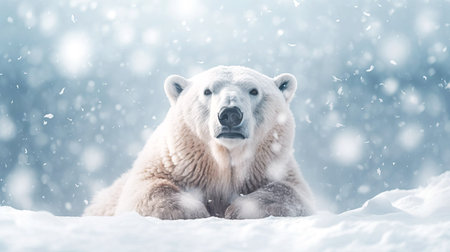 Close-up of an adult polar bear. Selective focus. AI generated.の素材