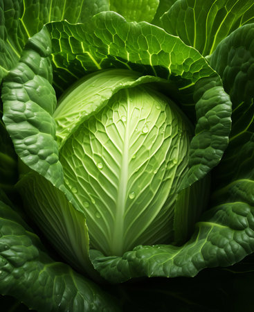 Fresh green or savoy cabbage, AI generated.の素材