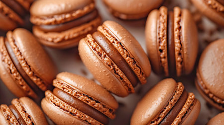 Cocoa macarons on a light surface. AI generated.の素材