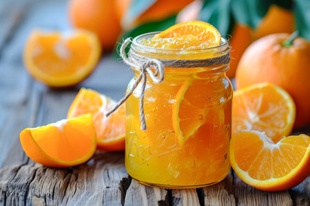 Orange marmalade in a glass jar. Healthy food, food canning. AI generated.の素材