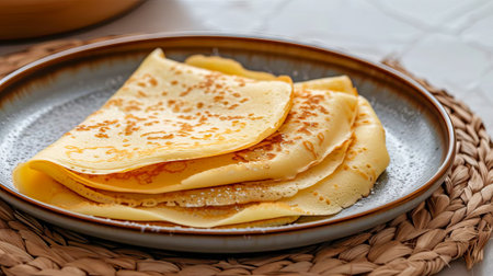 A portion of crepes is on a plate. Maslenitsa. Delicious and healthy food. AI generated.の素材