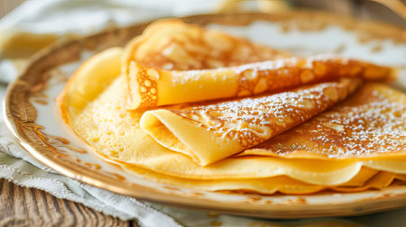 A portion of crepes is on a plate. Maslenitsa. Delicious and healthy food. AI generated.の素材