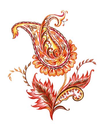 Composition from paisley pattern, watercolor pattern on white background, isolated with clipping path.の写真素材