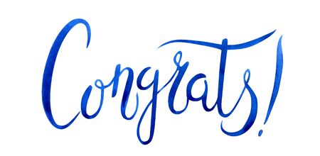 The inscription "Congrats!", Watercolor drawing on a white background, isolated with a clipping path.の写真素材