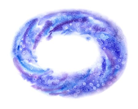 Abstract frame, for New Year, Christmas cards and other designs, watercolor painting on a white background. Divorces, spots of paint in blue tones.の写真素材
