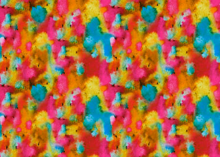 Seamless abstract pattern of colorful spots: red, turquoise, yellow, watercolor print for fabric, wrapping paper, wallpaper, home decor, etc.の写真素材