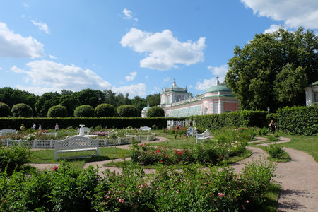 Moscow, Russia - 06.21.2023: Kuskovo estate, view of the Big Stone Orangery from the "Stone labyrinth"のeditorial素材