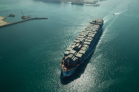 Aerial view of a cargo container ship in Dubai, UAE.の写真素材