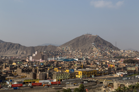 Lima, Peru - September 5, 2015: Photograph of the hill San Cristobal at the northern side of the river Rimac.のeditorial素材