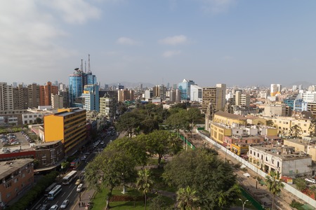 Lima, Peru - September 09, 2015: Photograph of the Kennedy park in the centre of the district Miraflores on a Sunday night taken from a multi-storey building.のeditorial素材