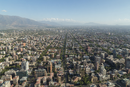 Panoramic city view from the Gran Torre Santiago in Santiago de Chile.の写真素材