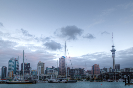 Auckland, New Zealand - February 6, 2015: View over the Viaduct Basin with Auckland skyline.