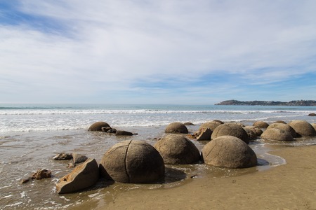 Photograph of the Moeraki Boulders on the South Island in New Zealand.の写真素材