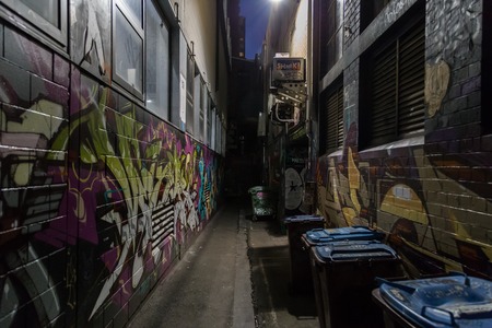 Melbourne, Australia - April 21, 2015: A graffiti in the alleyways of Melbourne.のeditorial素材