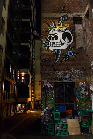 Melbourne, Australia - April 21, 2015: A graffiti in the alleyways of Melbourne.のeditorial素材