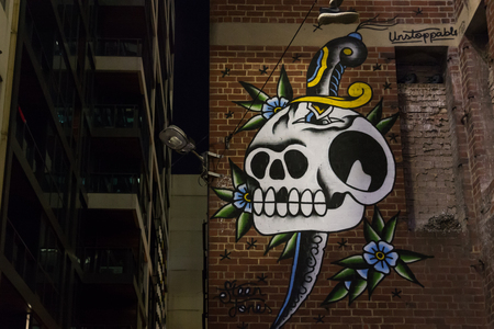 Melbourne, Australia - April 21, 2015: A graffiti in the alleyways of Melbourne.のeditorial素材