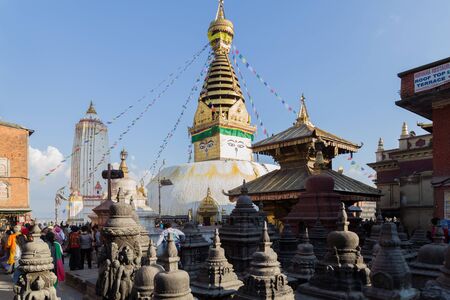 Kathmandu, Nepal - October 20, 2014: Photograph of the stupa at the buddhist temple Swayambunath.のeditorial素材